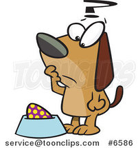 Cartoon Confused Dog Staring at an Egg in His Dish by Toonaday