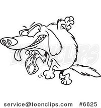 Cartoon Black and White Line Drawing of a Golden Retriever Stealing a Steak by Toonaday