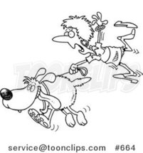 Cartoon Line Art Design of a Lady Trailing After a Dog on a Leash by Toonaday