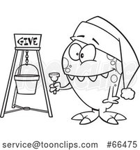 Cartoon Black and White Happy Monster Bell Ringing for Charity by Toonaday