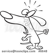 Cartoon Black and White Line Drawing of a Dog Pointing by Toonaday