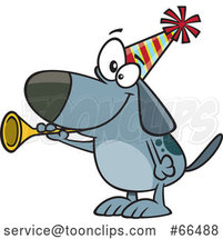 Cartoon New Years Dog Blowing a Horn by Toonaday