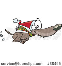 Cartoon Festive Christmas Dog Running in a Santa Hat and Scarf by Toonaday