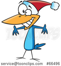 Cartoon Christmas Blue Bird Wearing a Santa Hat by Toonaday