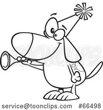Cartoon Black and White New Years Dog Blowing a Horn by Toonaday