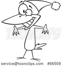 Cartoon Black and White Christmas Bird Wearing a Santa Hat by Toonaday