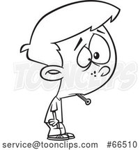 Cartoon Black and White Boy Sick with the Flu, a Thermometer in His Mouth by Toonaday