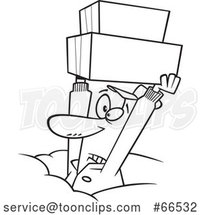 Cartoon Black and White Dedicated Delivery Guy Holding up Boxes in the Snow by Toonaday