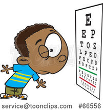 Cartoon Boy Reading an Eye Chart During an Exam by Toonaday