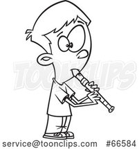 Cartoon Outline Boy Playing a Recorder by Toonaday