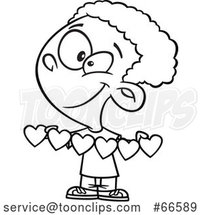 Cartoon Outline Boy Holding a Banner of Heart Cut Outs by Toonaday
