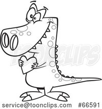 Cartoon Outline Sweet Dinosaur Holding a Valentine Love Heart by Toonaday
