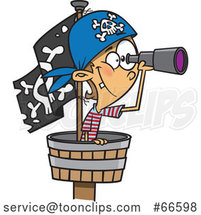 Cartoon White Boy Pirate Using a Telescope in a Crows Nest by Toonaday