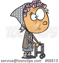 Cartoon White Senior Girl Using a Walker by Toonaday