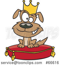 Cartoon Pampered Dog Wearing a Crown and Sitting on a Pillow by Toonaday