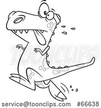 Lineart Cartoon Tyrannosaurus Rex Dinosaur Jogging by Toonaday