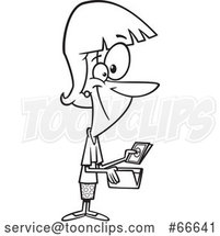 Lineart Cartoon Lady Holding Cash from a Wallet by Toonaday