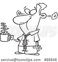 Lineart Cartoon Businessman Steaming After Drinkng Hot Coffee by Toonaday