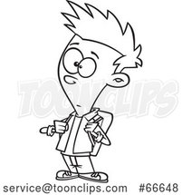 Lineart Cartoon Casual Teenage Boy Wearing a Backpack by Toonaday