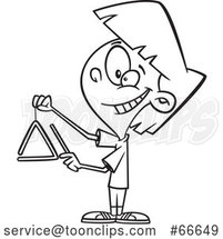Lineart Cartoon Girl Playing a Triangle Instrument by Toonaday