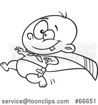 Lineart Cartoon Super Baby Running in a Cape by Toonaday