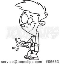 Cartoon Black and White Boy Whittling Wood by Toonaday