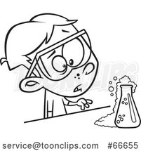 Cartoon Black and White Boy Witnessing a Chemical Reaction in Science Class by Toonaday