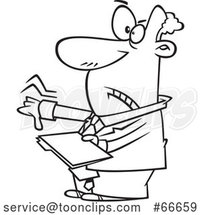 Cartoon Black and White Businessman Giving a Thumb down and Holding a Folder by Toonaday