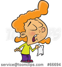 Cartoon Red Haired White Girl Holding a Tissue and Sneezing by Toonaday
