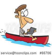 Cartoon White Guy Streaming Videos on His Tablet While Floating in a Boat by Toonaday