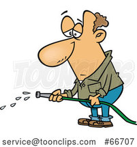 Cartoon Depressed White Guy with a Faint Stream Coming out of His Garden Hose by Toonaday