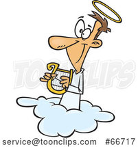 Cartoon White Angel Holding a Lyre on a Cloud by Toonaday