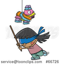 Cartoon Girl Swinging a Stick Under a Pinata by Toonaday