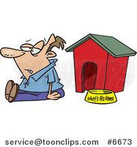 Cartoon Guy Sitting by a Dog House by Toonaday