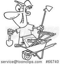 Cartoon Outline Guy with His Garden Tools and Fertilizer by Toonaday