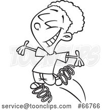 Cartoon Outline Boy Bouncing on Springs by Toonaday