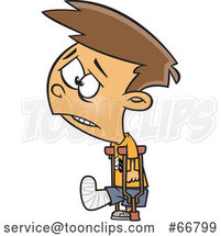 Cartoon Sad Boy with a Broken Leg, Using Crutches by Toonaday