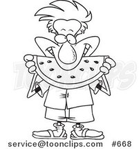 Cartoon Line Art Design of a Guy Eating Watermelon by Toonaday
