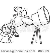 Cartoon Black and White Astronomer Viewing Through a Telescope by Toonaday
