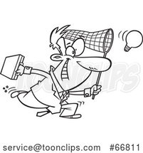 Cartoon Black and White Entrepeneur Businessman Chasing an Idea by Toonaday