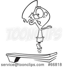 Cartoon Black and White Boy Bouncing on a Diving Board by Toonaday