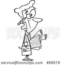 Cartoon Black and White Black Female Statistician Carrying Graphs by Toonaday