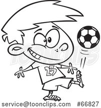 Cartoon Black and White Boy Kicking a Soccer Ball by Toonaday