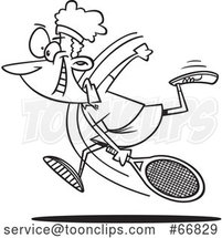 Cartoon Black and White Black Female Tennis Player Swinging Her Racket by Toonaday
