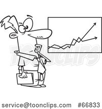 Cartoon Black and White Economist Businessman Viewing a Growth and Decline Chart by Toonaday
