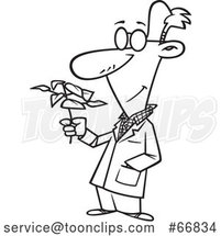 Cartoon Black and White Biologist Holding a Plant by Toonaday