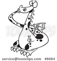 Cartoon Black and White Line Drawing of a Dragon Plugging His Mouth by Toonaday