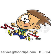 Cartoon Competitive Athletic White Boy Wearing Medals and Running by Toonaday