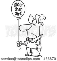 Cartoon Outline Black Guy Holding an Older Than Dirt Birthday Balloon by Toonaday