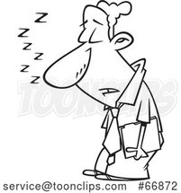 Cartoon Outline Sleep Deprived Businessman Sleeping Standing up by Toonaday